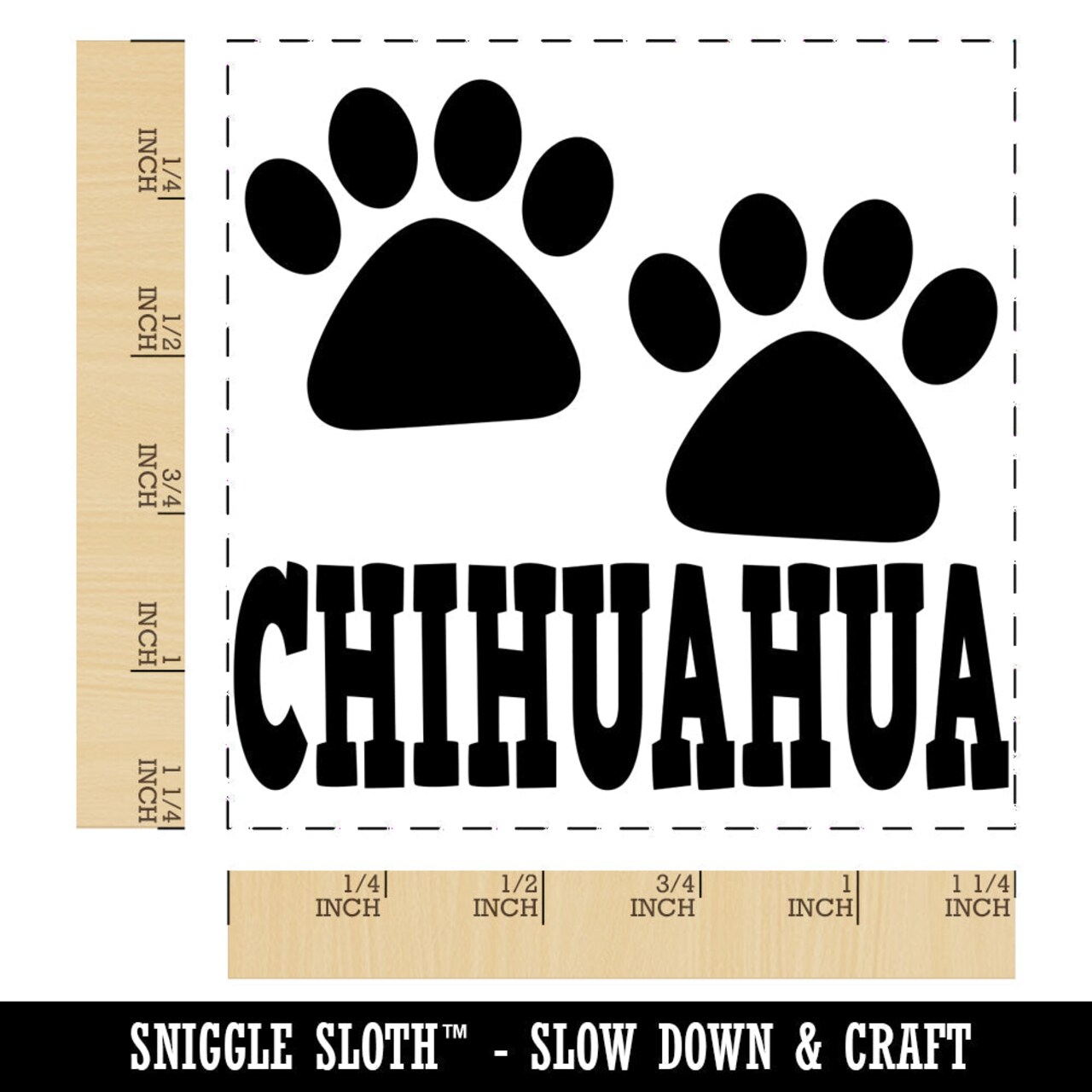 Chihuahua Dog Paw Prints Fun Text Square Rubber Stamp for Stamping Crafting